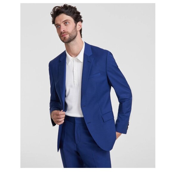 New Hugo by Hugo Boss Men's Modern-Fit Solid Wool-Blend Jacket - Blue Size 40L - Picture 1 of 1